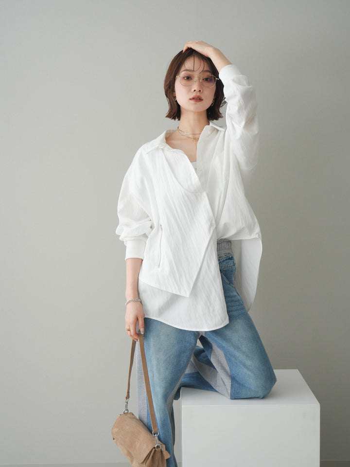 [予約]リブカフスアシンメトリーZIPデザインオーバーシャツ/offwhite