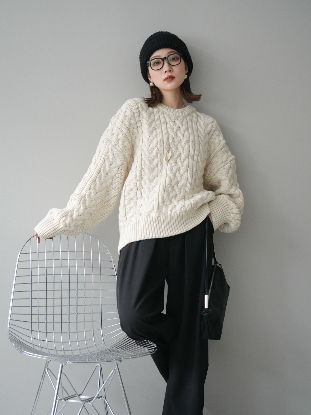 [予約]ボリュームケーブルニットプルオーバー/beige