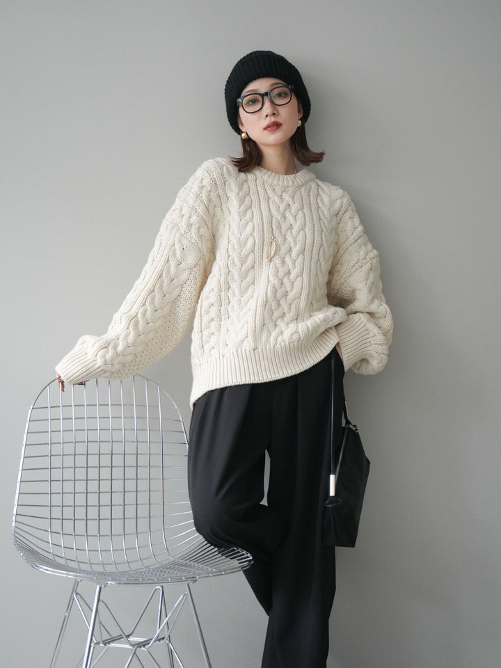 [予約]ボリュームケーブルニットプルオーバー/beige