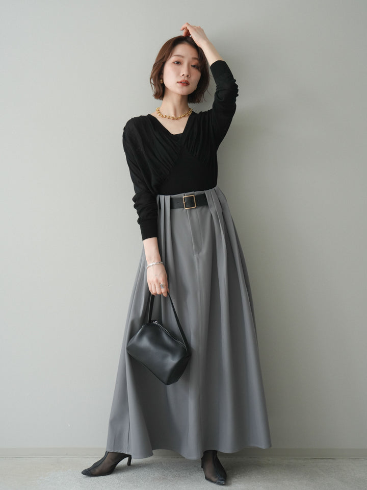 [予約]ベルトループフレアスカート/gray