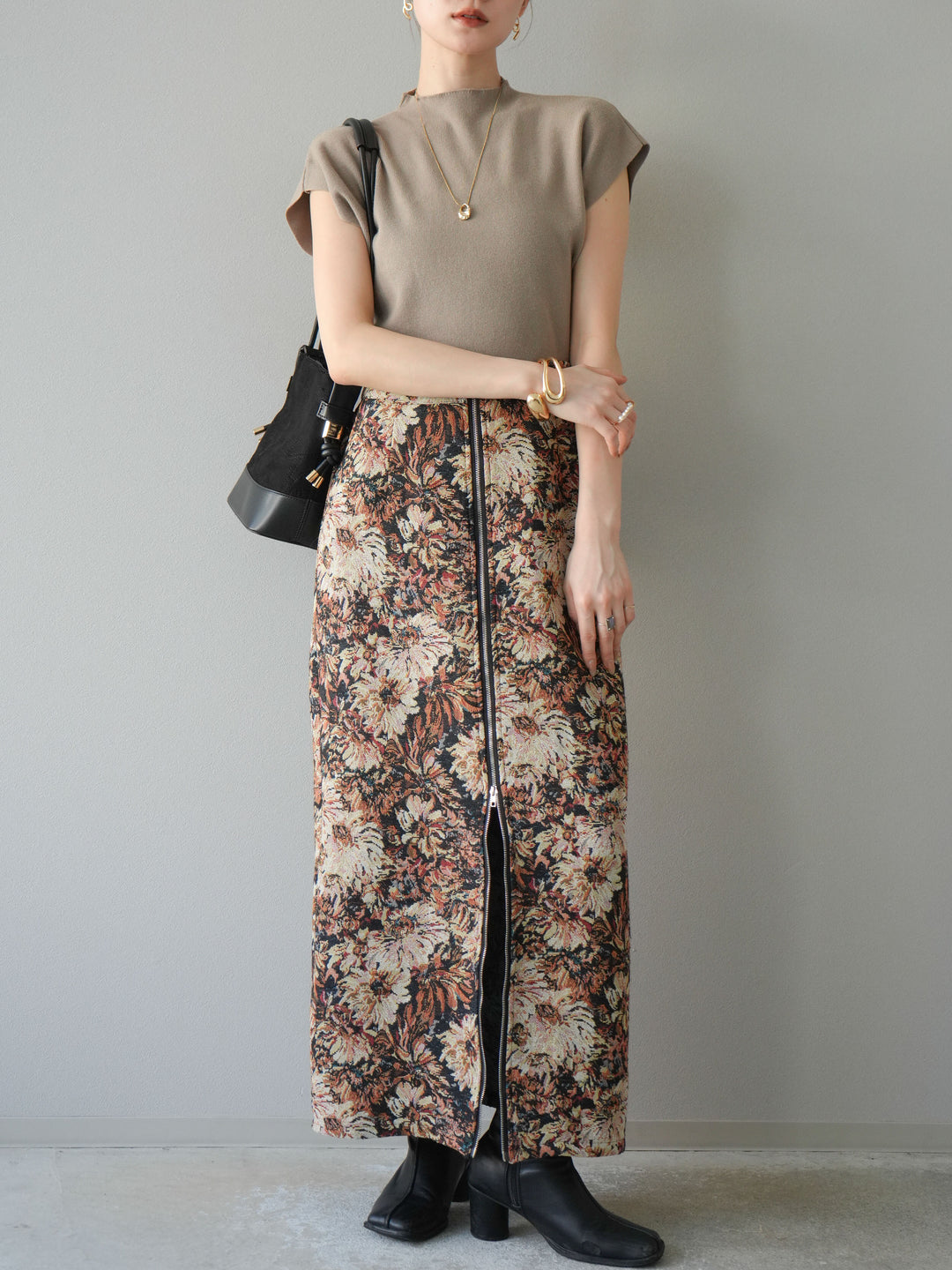 [予約]プチネックフレンチニットトップス/ベージュ