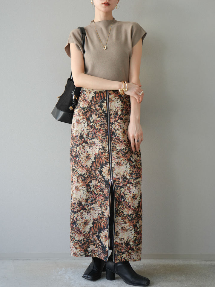 [予約]プチネックフレンチニットトップス/ベージュ