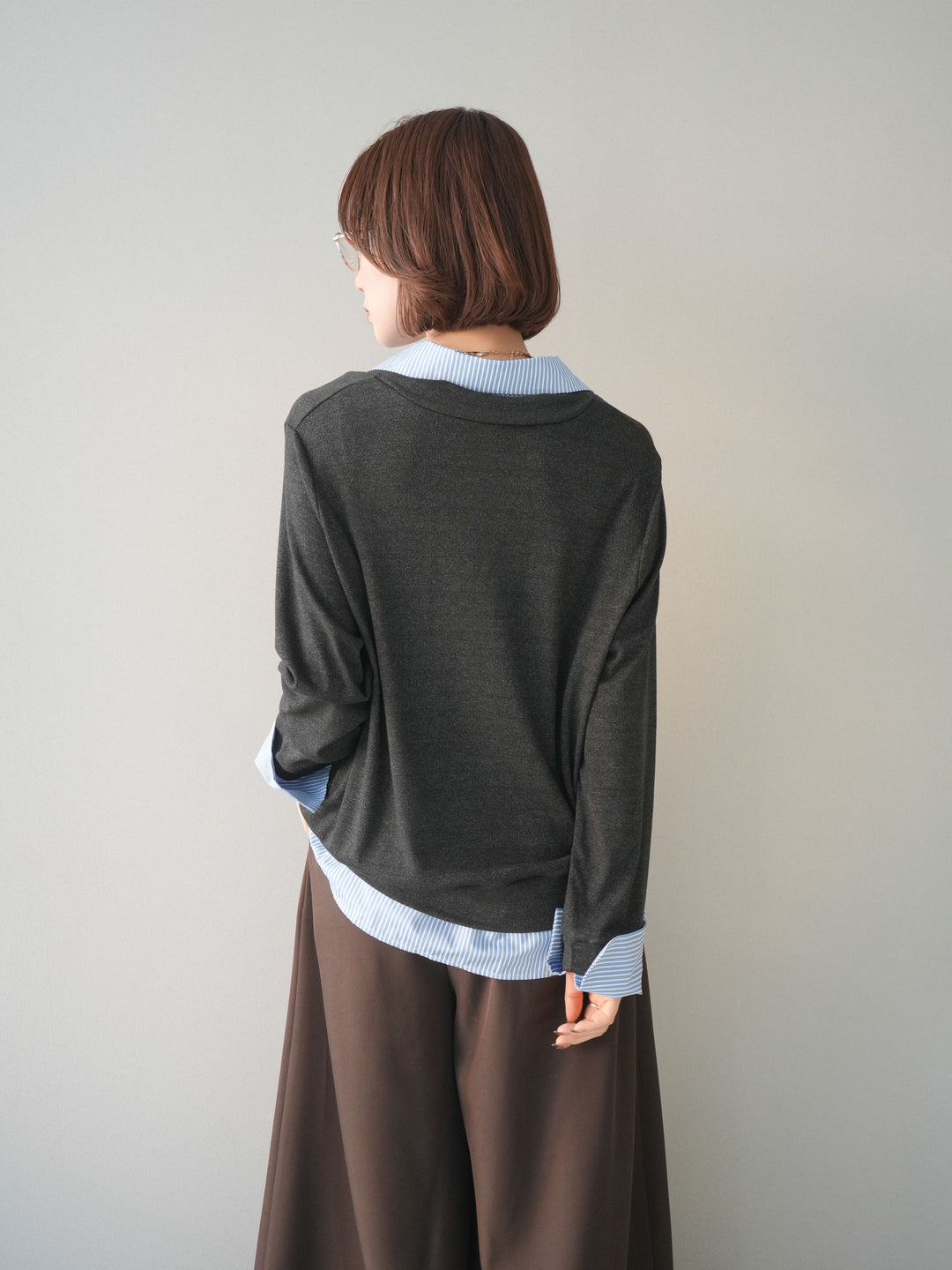 [予約]シャツレイヤードデザインカットプルオーバー/charcoal