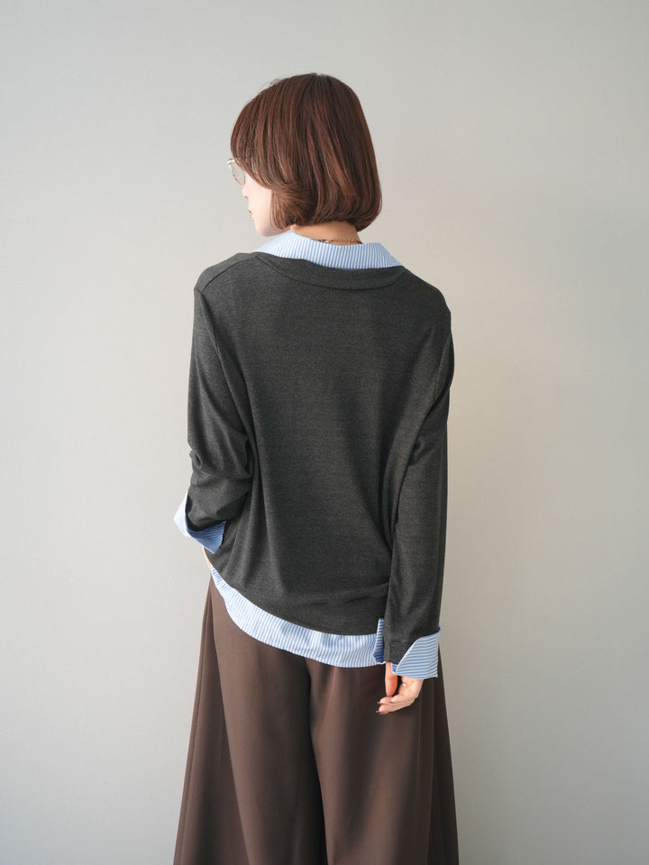 [予約]シャツレイヤードデザインカットプルオーバー/charcoal