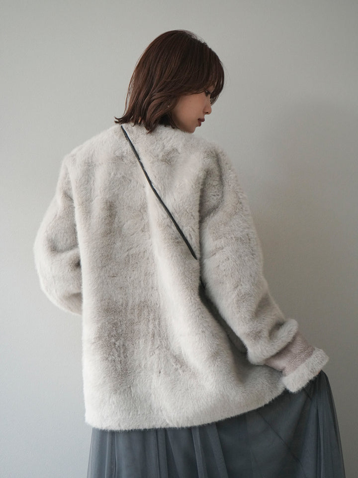 [SET]バッグ付エコファーノーカラーコート+チュールボリュームスカート(2set)