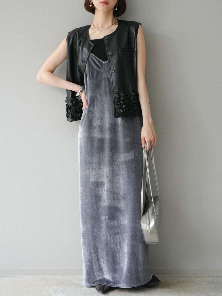 [予約]ベロアビスチェキャミワンピース/グレー