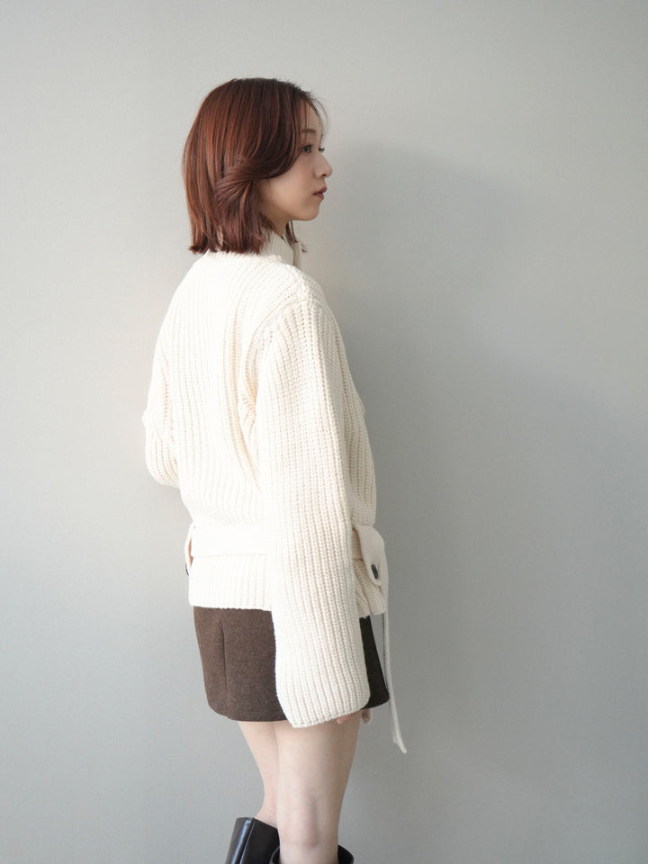 [予約]畦編みボトルネックZIPニットカーディガン/white