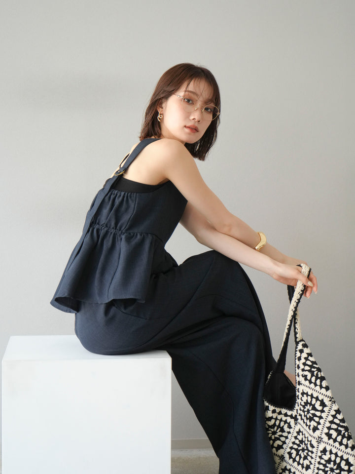 [SET]リネンライクビスチェ+リネンライクイージーワイドパンツ(2set)