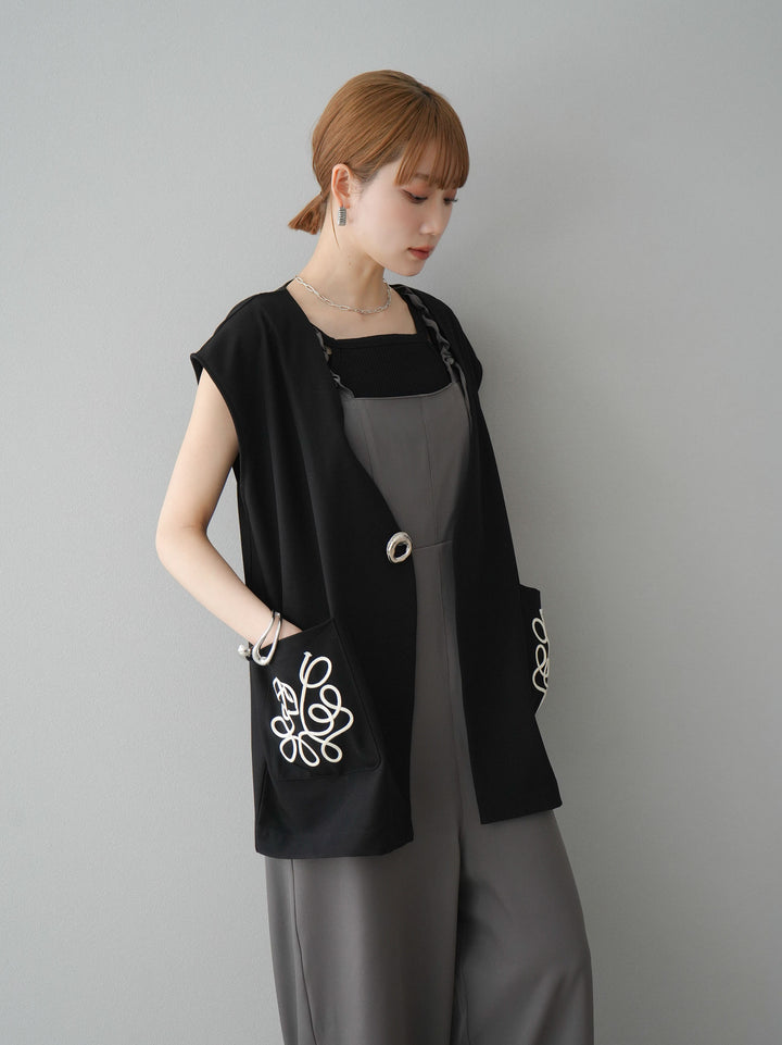 [預訂] 繫帶荷葉邊連身衣/灰色