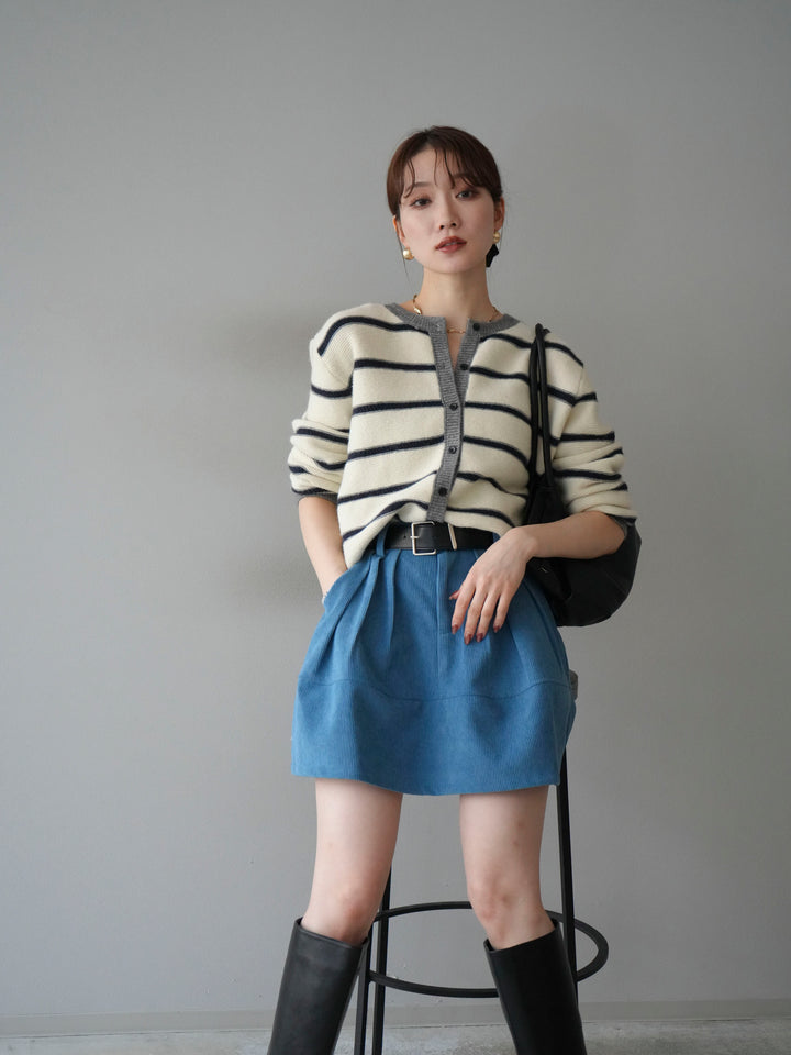 [予約]配色ボーダーニットカーディガン/apricot