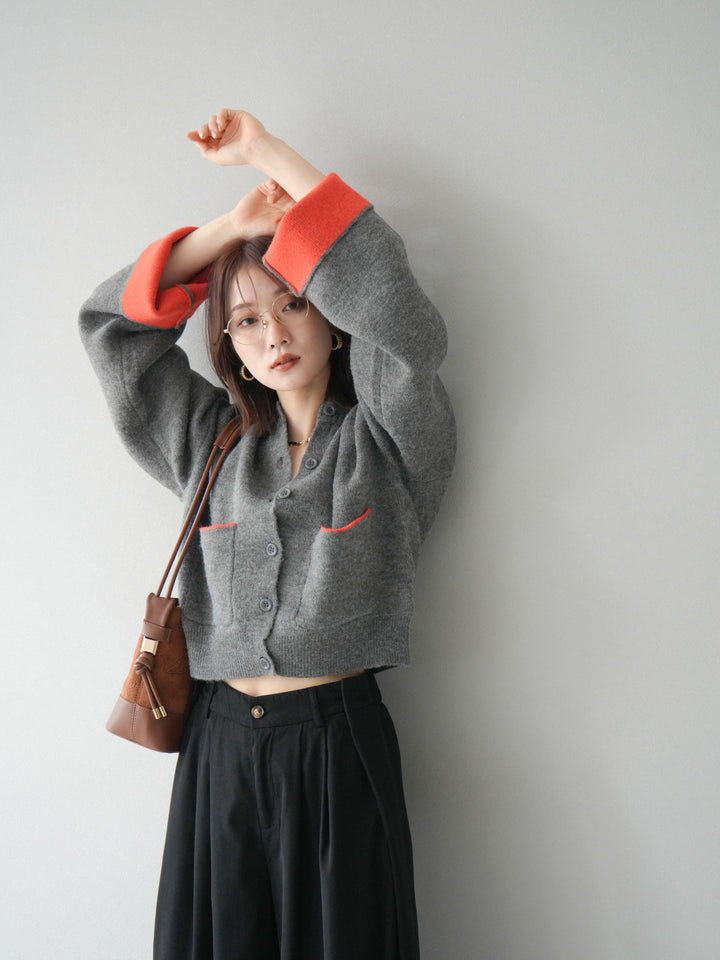 【SET】雙色針織開襟衫+褶襉設計寬褲（2套）