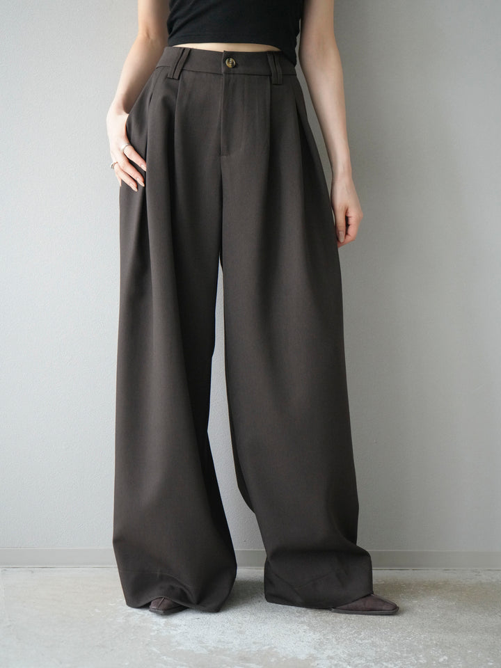 [予約]ダブルタックワイドパンツ/ブラウン