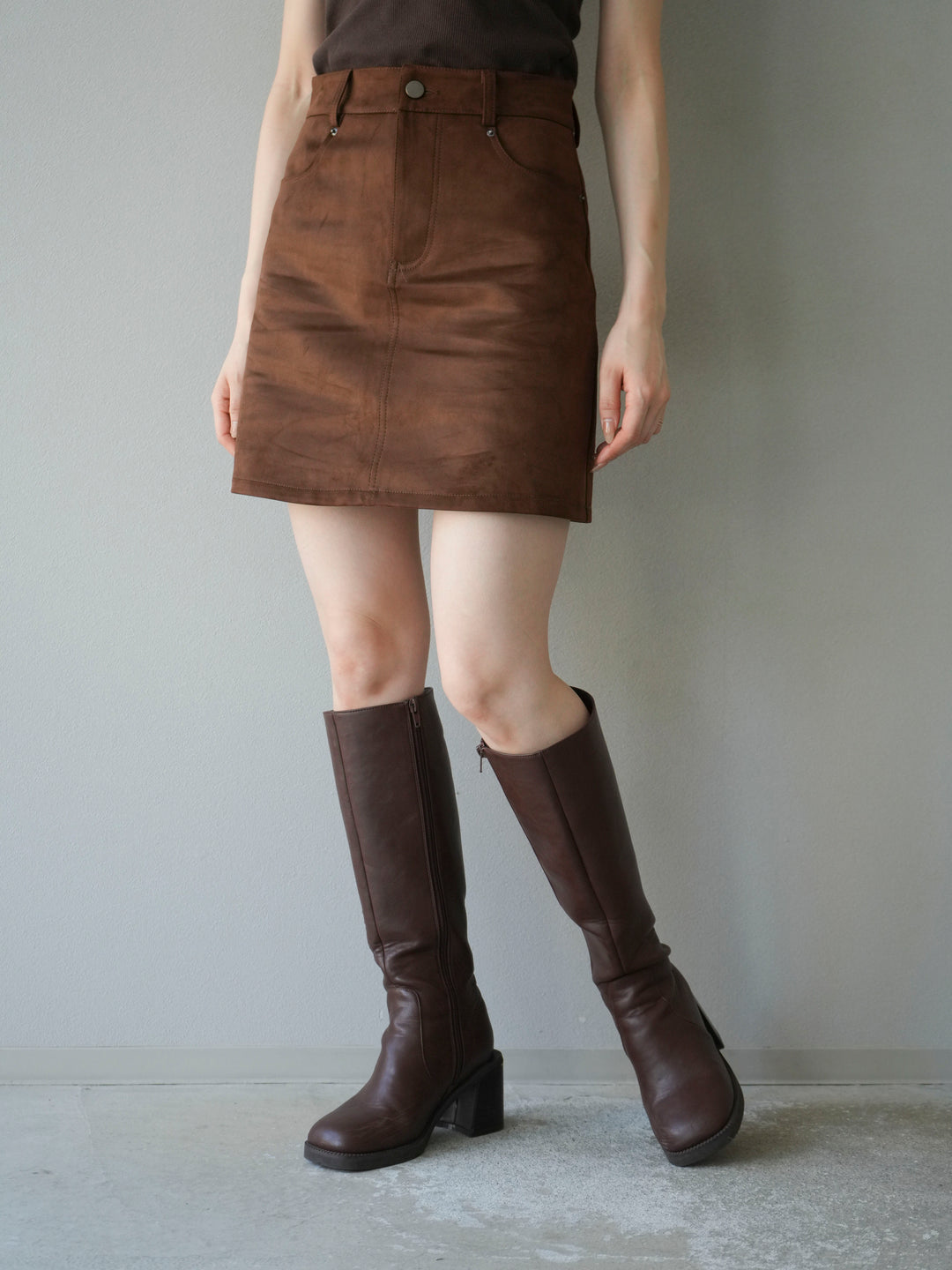 [予約]スエードペチパンツ付ミニスカート/ブラウン