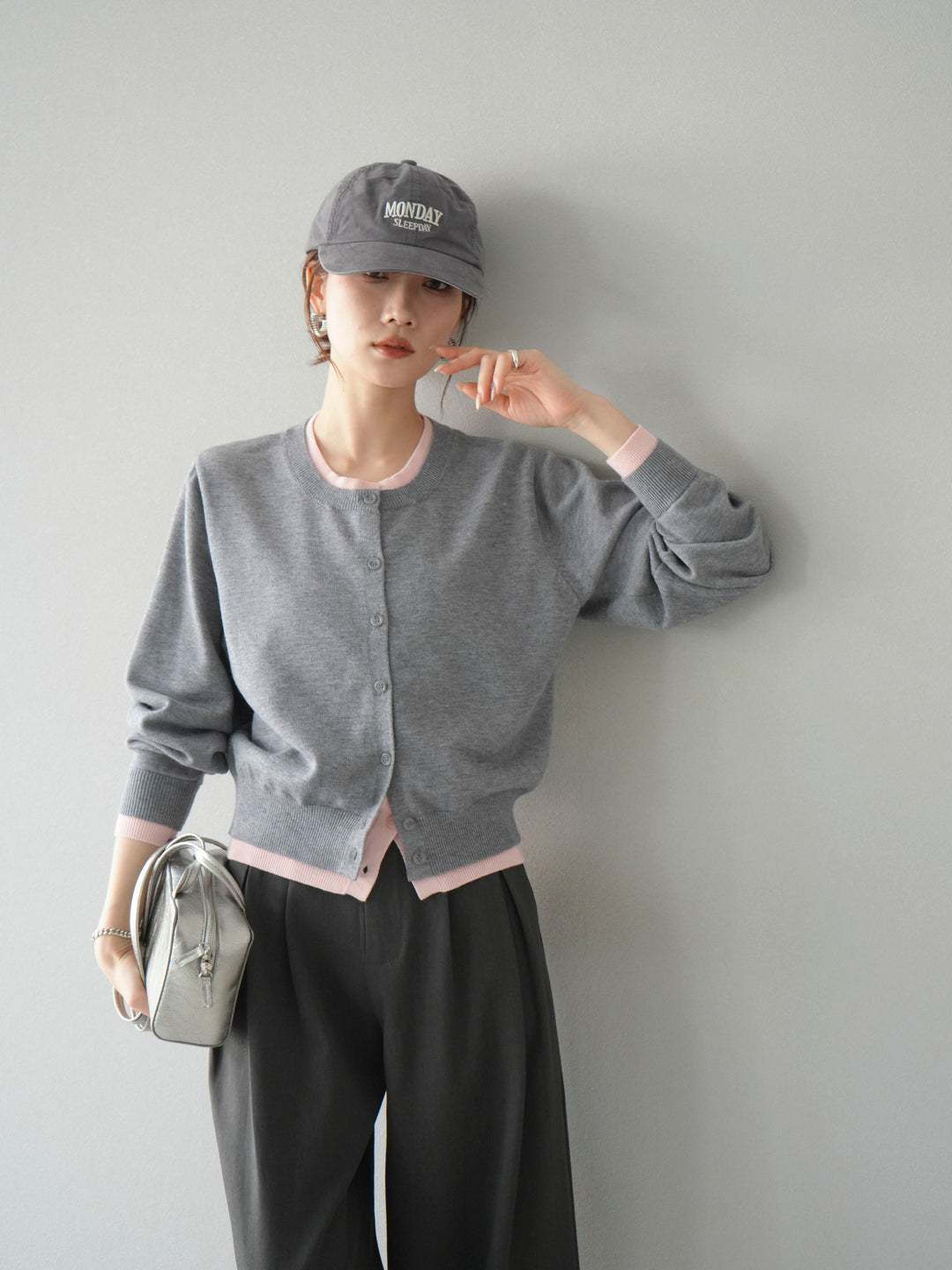 【SET】同色系疊穿開襟衫+雙褶寬褲（2件組）