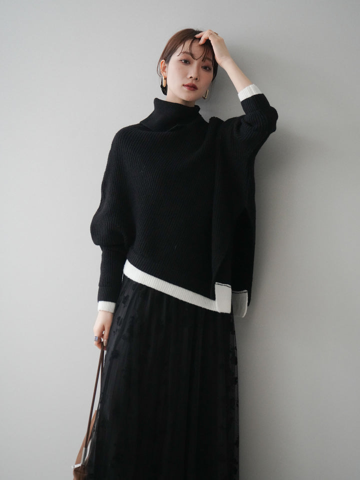 [予約]配色アシンメトリードルマンニットプルオーバー/black
