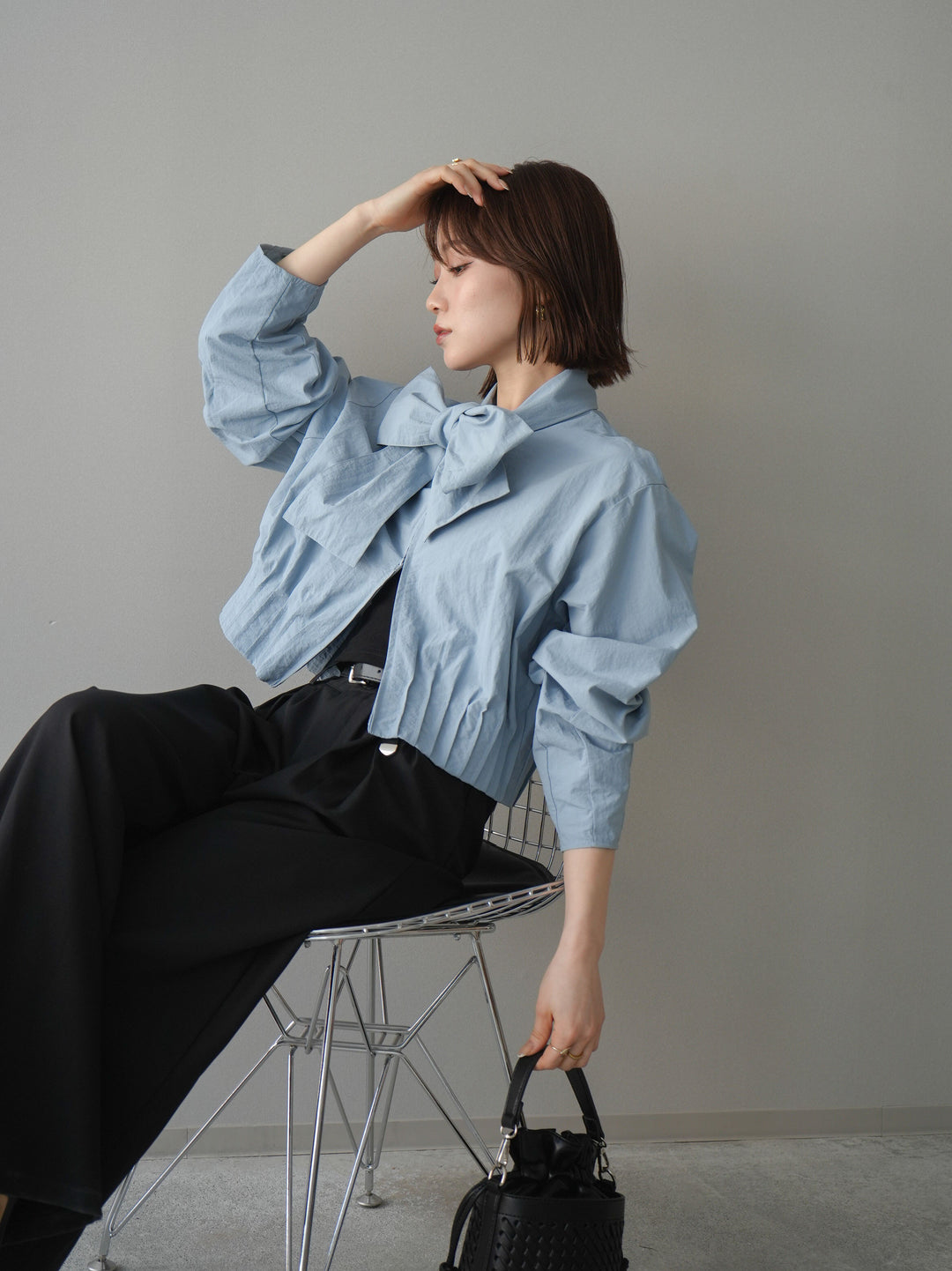 [SET]ボウタイ裾プリーツライトジャケット+ボウタイ裾プリーツライトジャケット(2set)