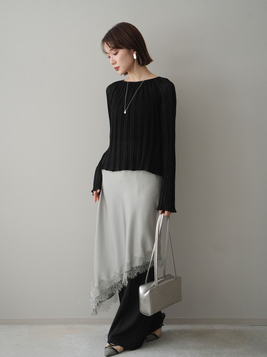 [予約]センターシームフレアパンツ/black