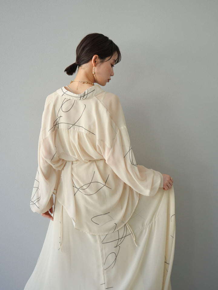 [SET]ペンタッチシフォンキャミワンピース+ペンタッチシフォンシャツ(2set)