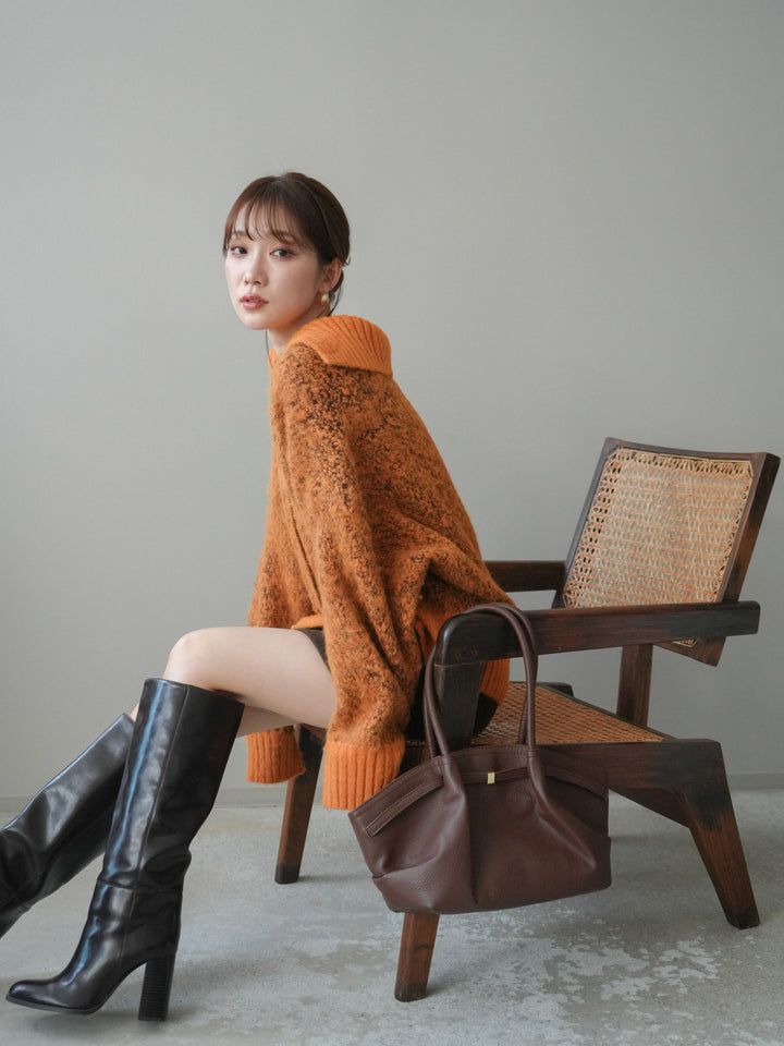 [予約]リブ切替メランジニットカーディガン/orange