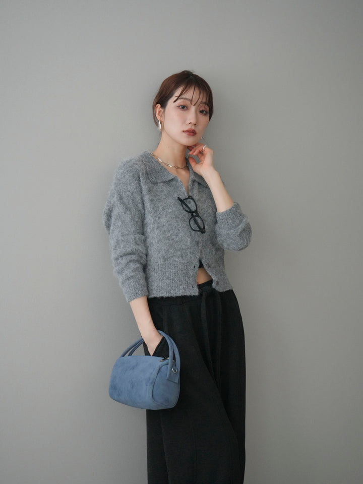 [予約]モヘア衿付きボタンプルオーバー/charcoal