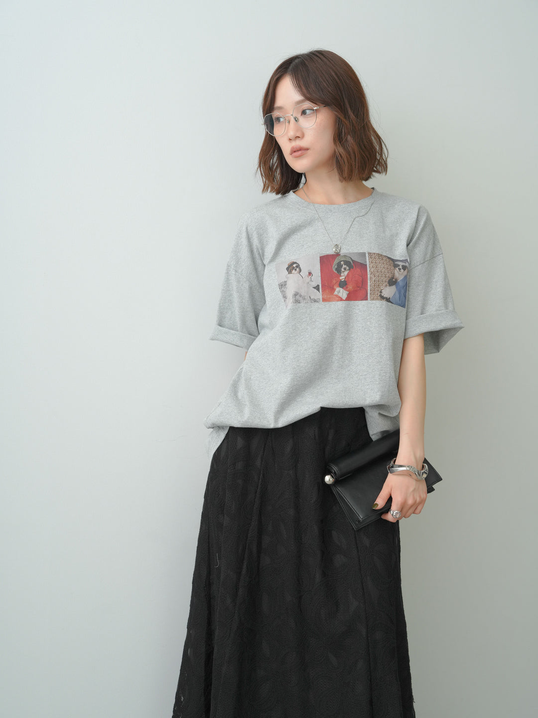 [SET]スリードッグフォトボックスTEE+フラワーレースレイヤードスカート(2set)