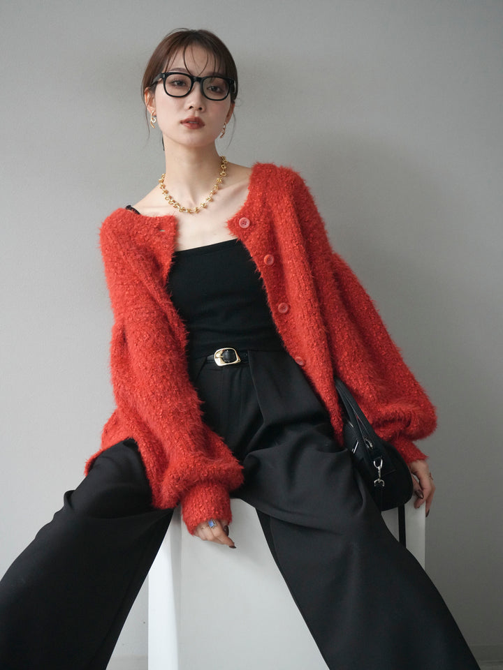 [予約]クルーネックランダムシャギーカーディガン/レッド