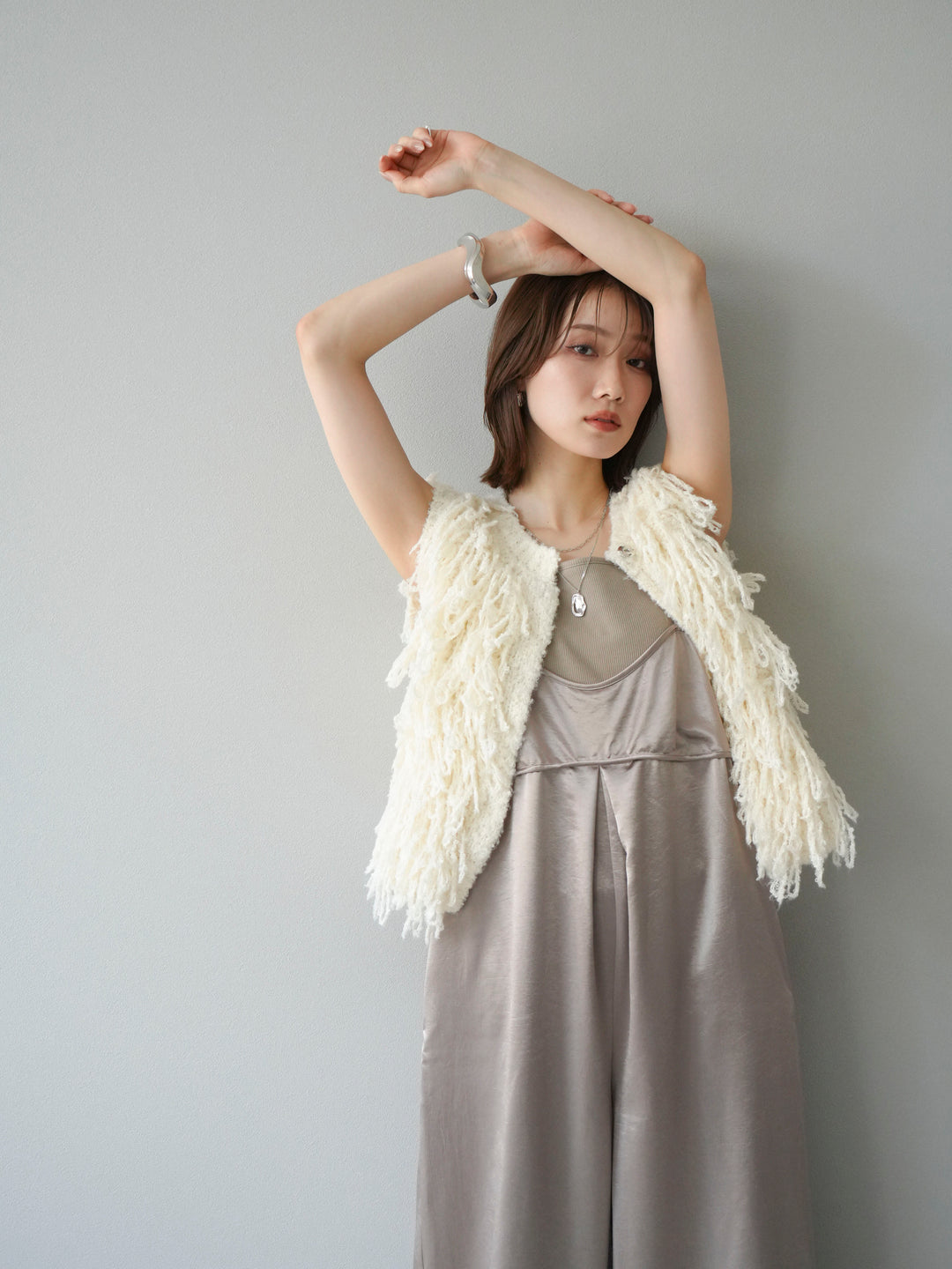 [予約]サテンビスチェオールインワン/グレージュ