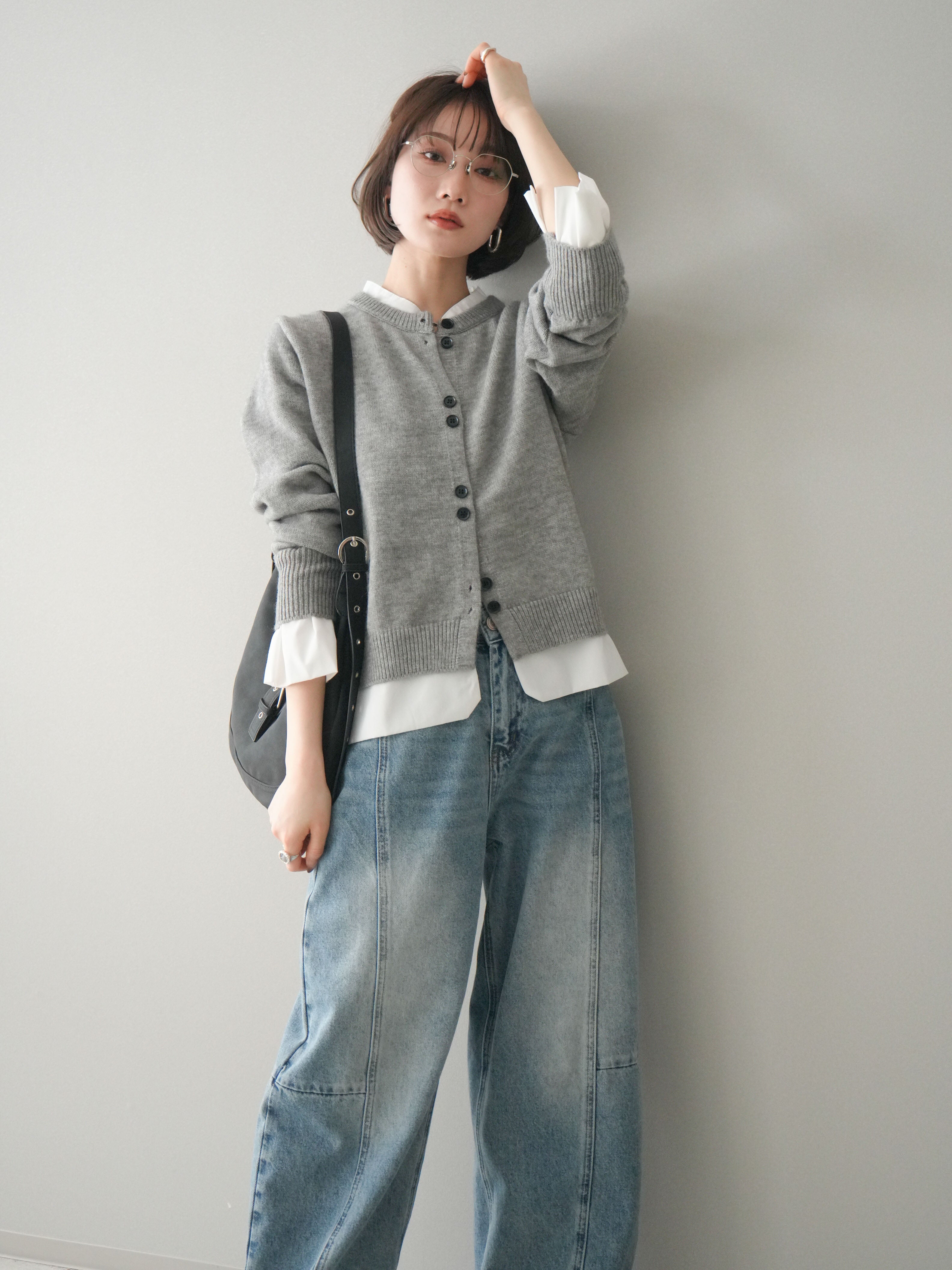 SET]布帛ドッキングニットカーディガン+ガーメントウォッシュカーブ