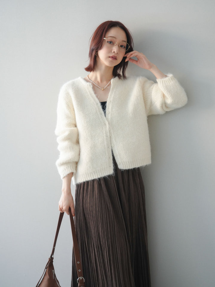 [予約]キーネックシャギーニットカーディガン/ivory