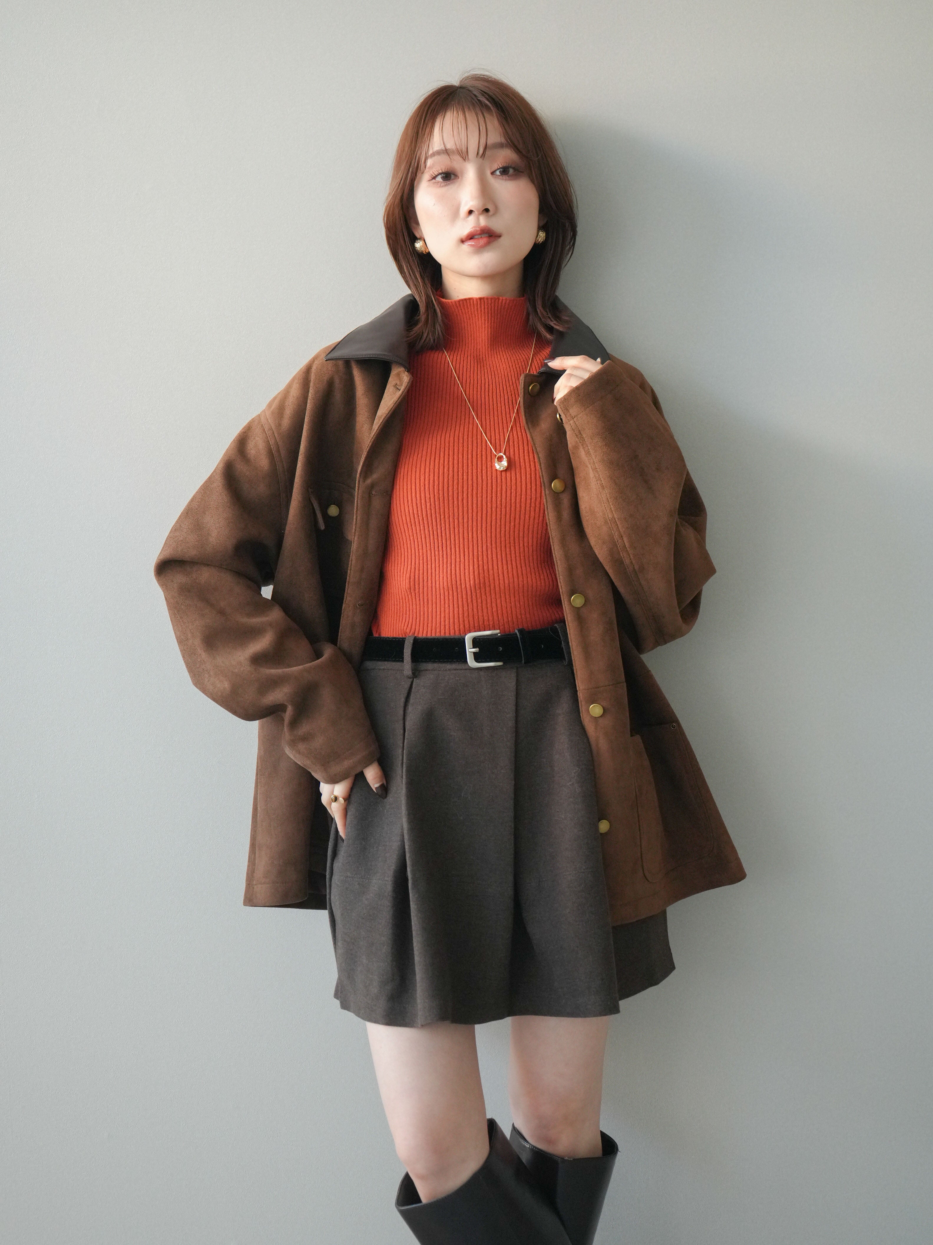 予約]襟レザーステンカラースエードジャケット/camel – Lumier