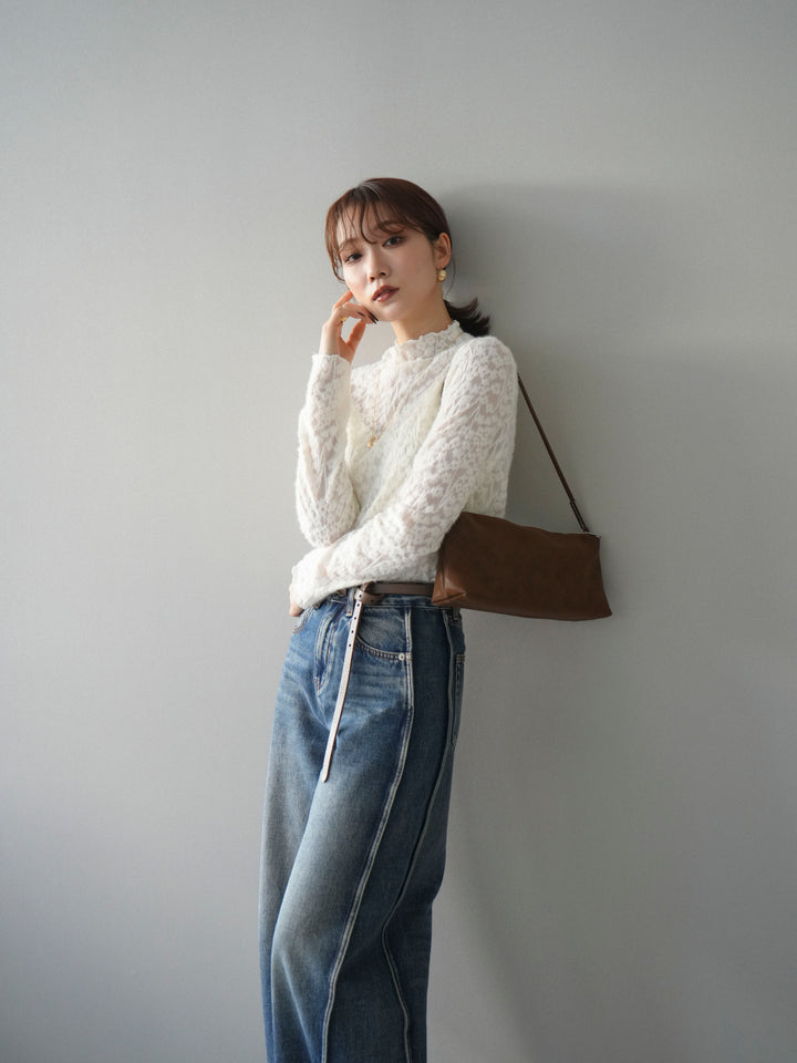 [予約]起毛レースプチネックトップス/white