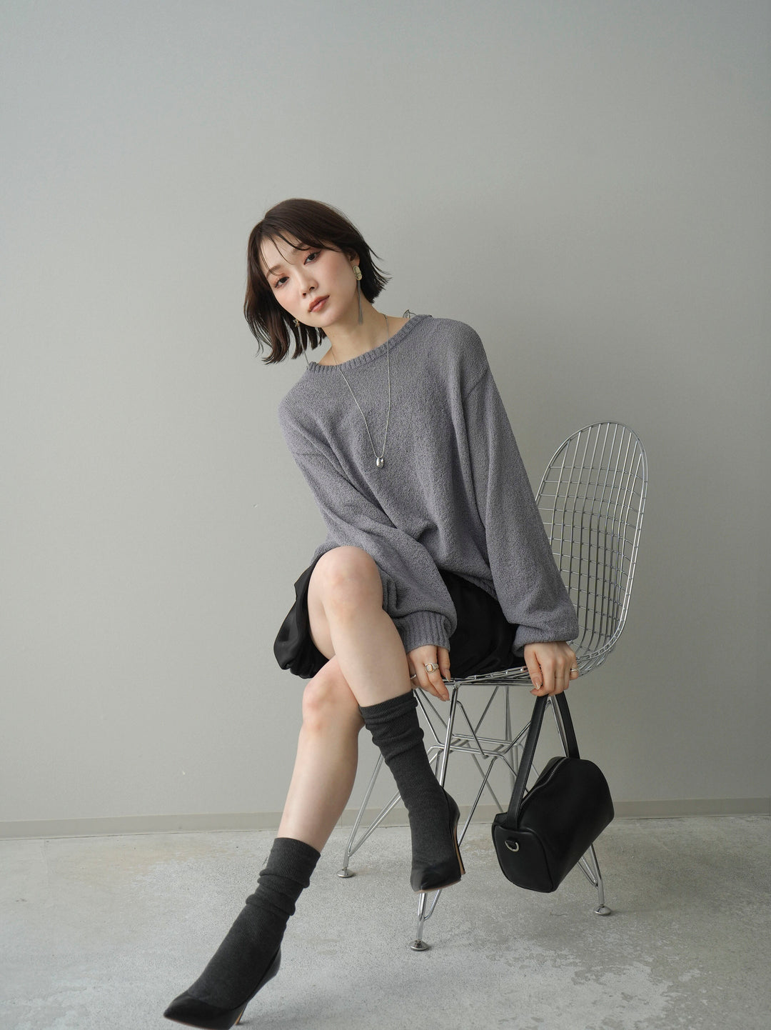 [予約]バックシアーフラワーレースニットプルオーバー/gray