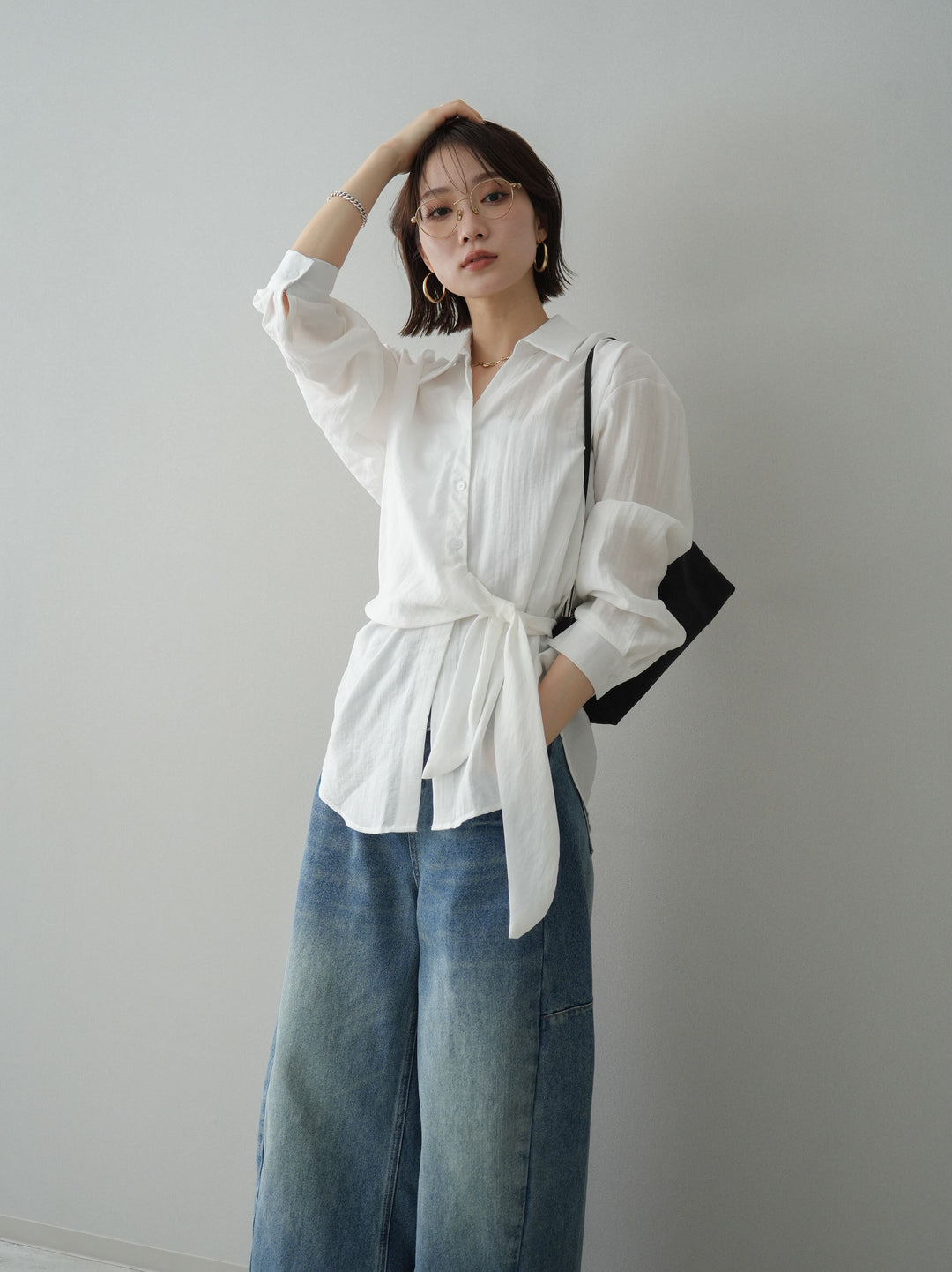 [予約]フロントアシンメトリーブラウス/white