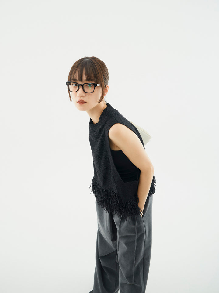 【Allure】[SET]フェザーヤーンニットベスト+ラップデザインタックワイドパンツ(2set)