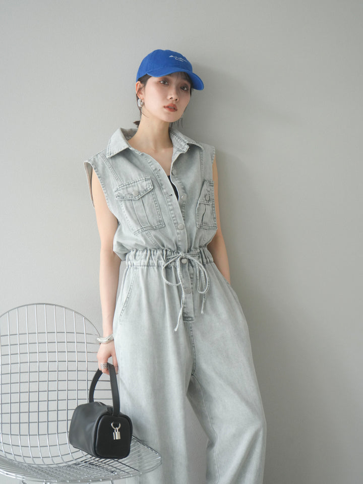 [予約]ポケットデザインデニムオールインワン/グレー