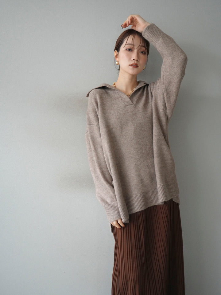 [予約]スキッパーオーバーニットプルオーバー/greige