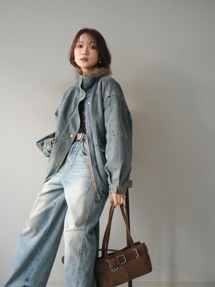 [予約]デニムxファーブルゾン/denimbrown