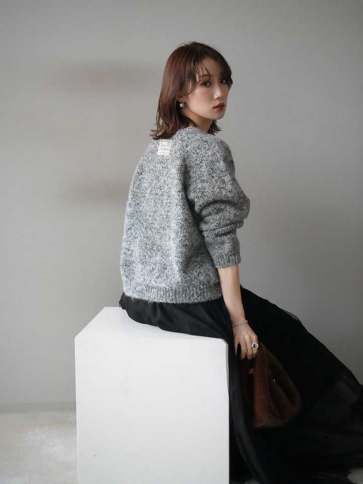 [予約]ロゴラベルミックスヤーンニットプルオーバー/gray