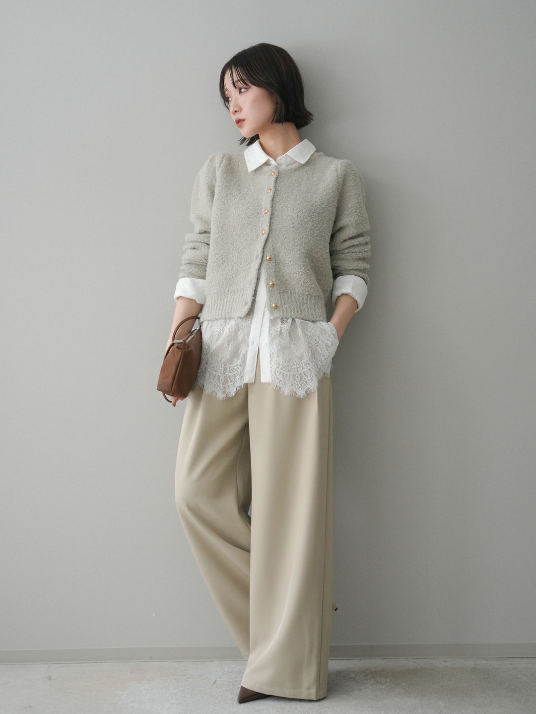 [予約]ウエストレースタックワイドパンツ/ivory