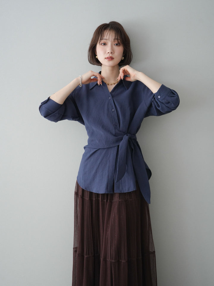 [予約]フロントアシンメトリーブラウス/blue