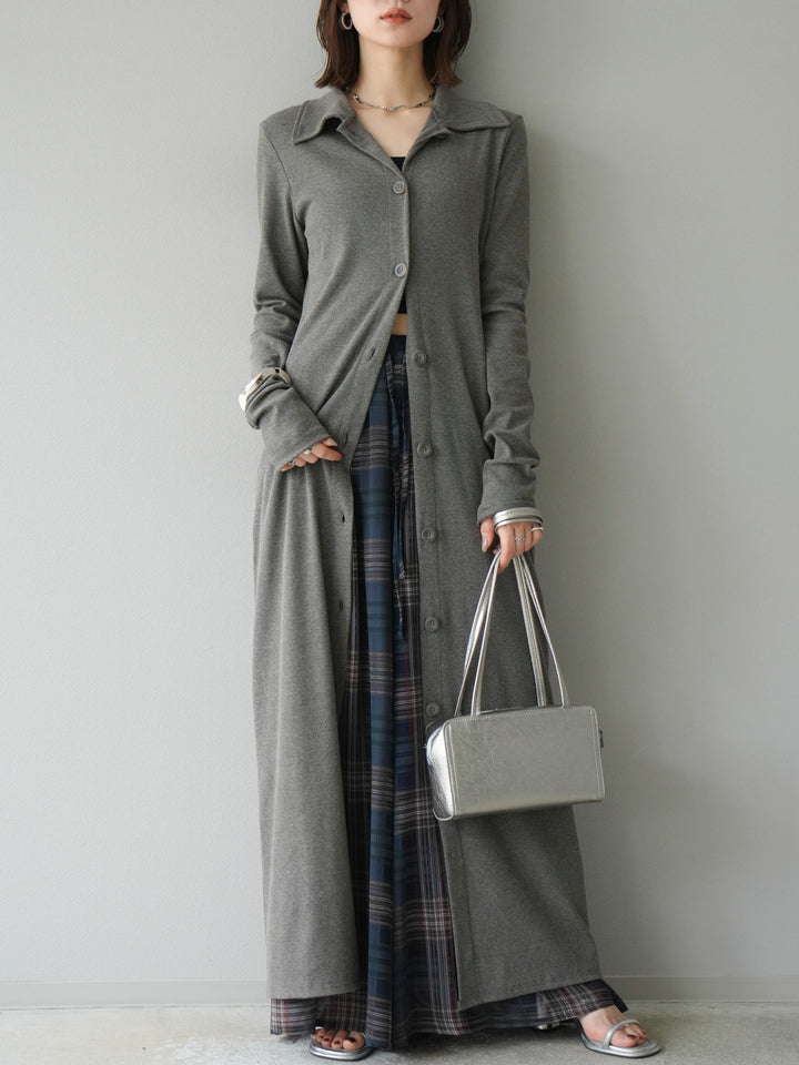 [予約]襟付きカットリブボタンワンピース/チャコール