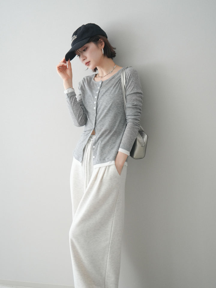 [予約]シアーリブバイカラーカーディガン/gray