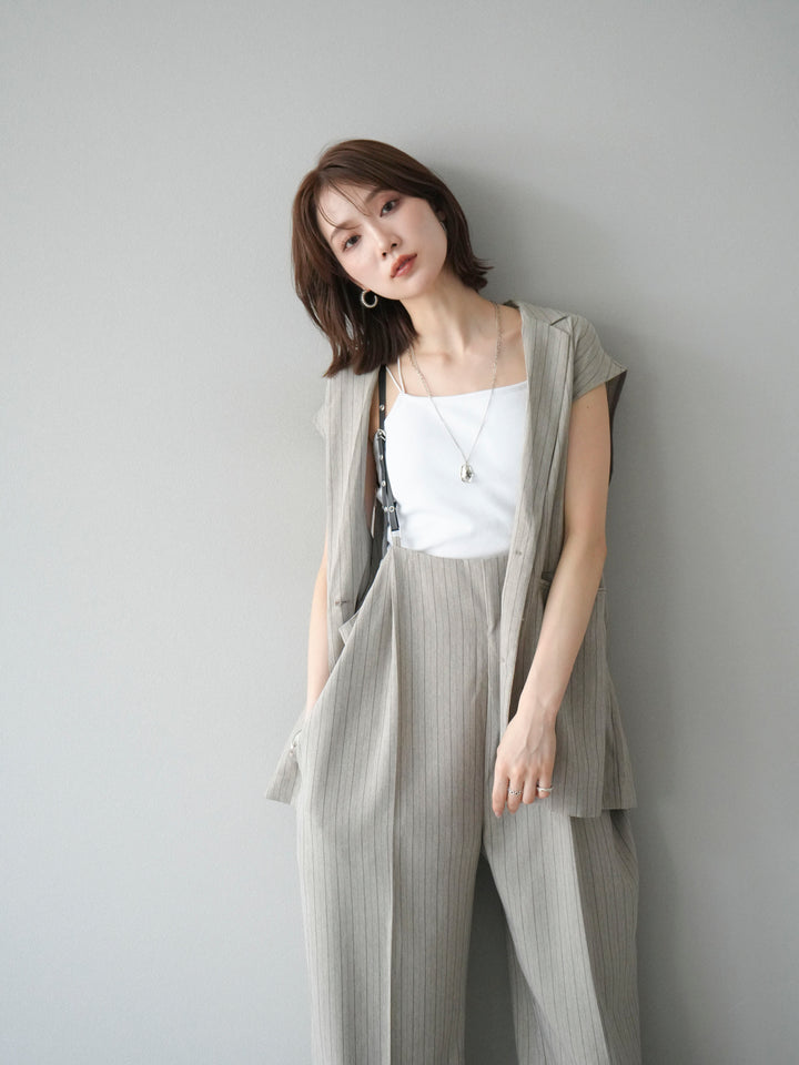 【着回しセット】[SET]ヘリンボーンストライプジレ+シアー切替ベロアトップス+ヘリンボーンストライプサロペット(3set)