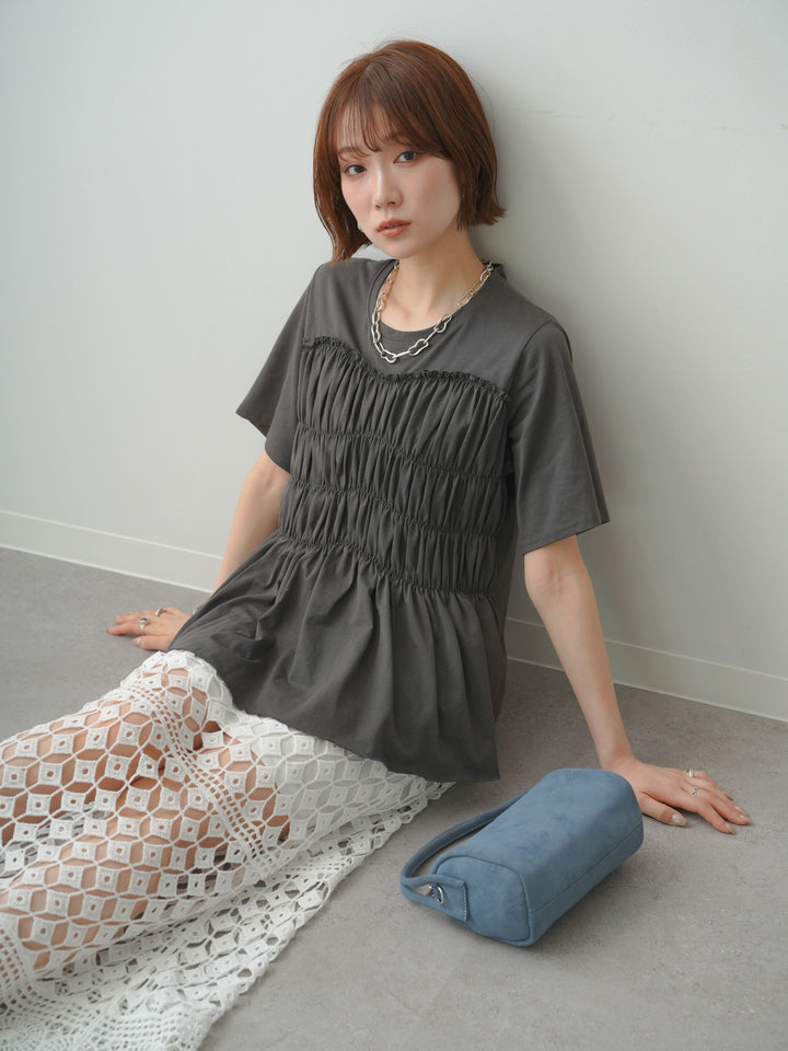[SET]クールタッチシャーリングTEE+クロシェレースIラインスカート(2set)
