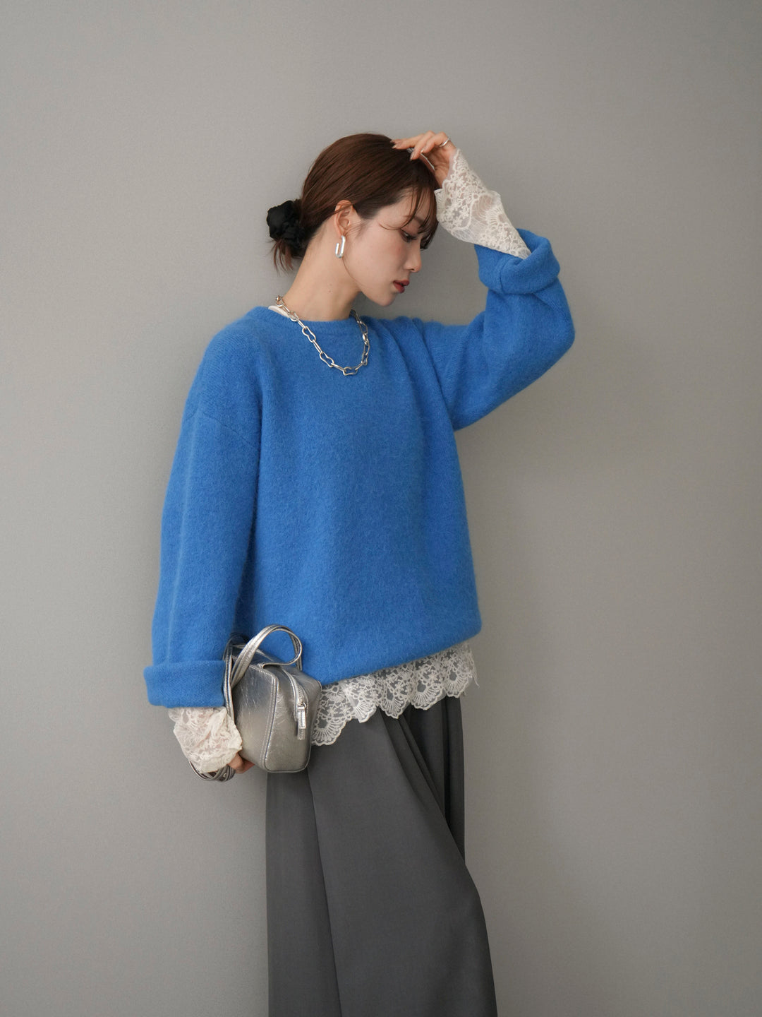 [予約]アンゴラタッチクルーネックニットプルオーバー/blue