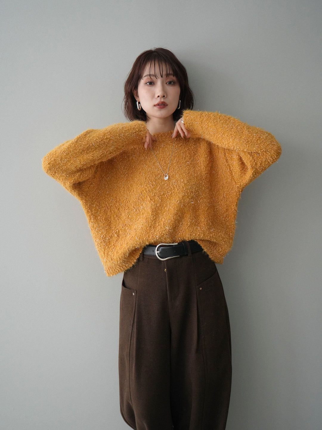 [SET]モールラメミックスヤーンニットプルオーバー+選べるアクセセット(2set)