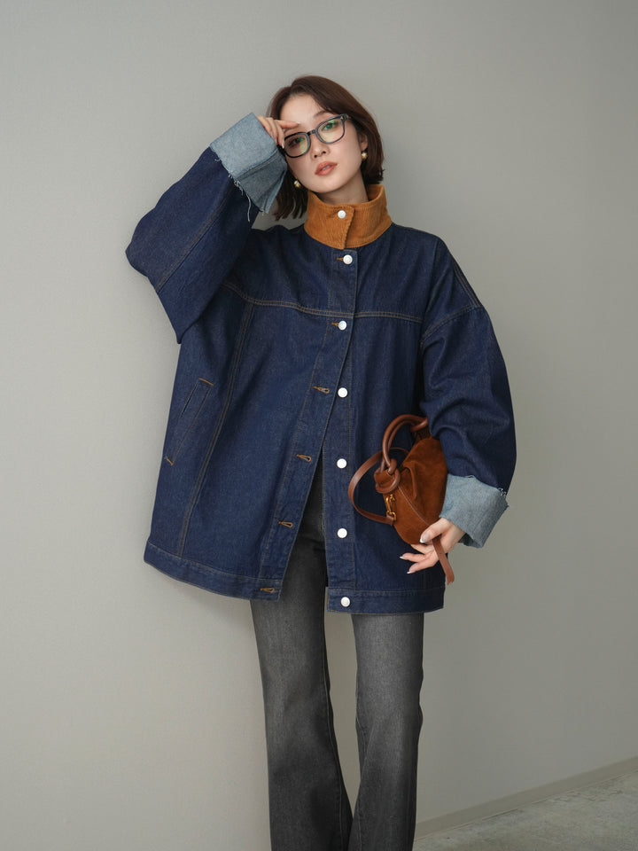 [予約]コーデュロイ×デニムミドルジャケット/indigo