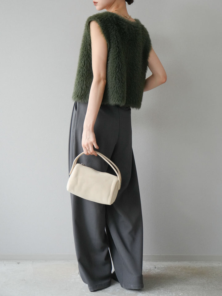 【預購】皮帶環設計寬褲/灰色