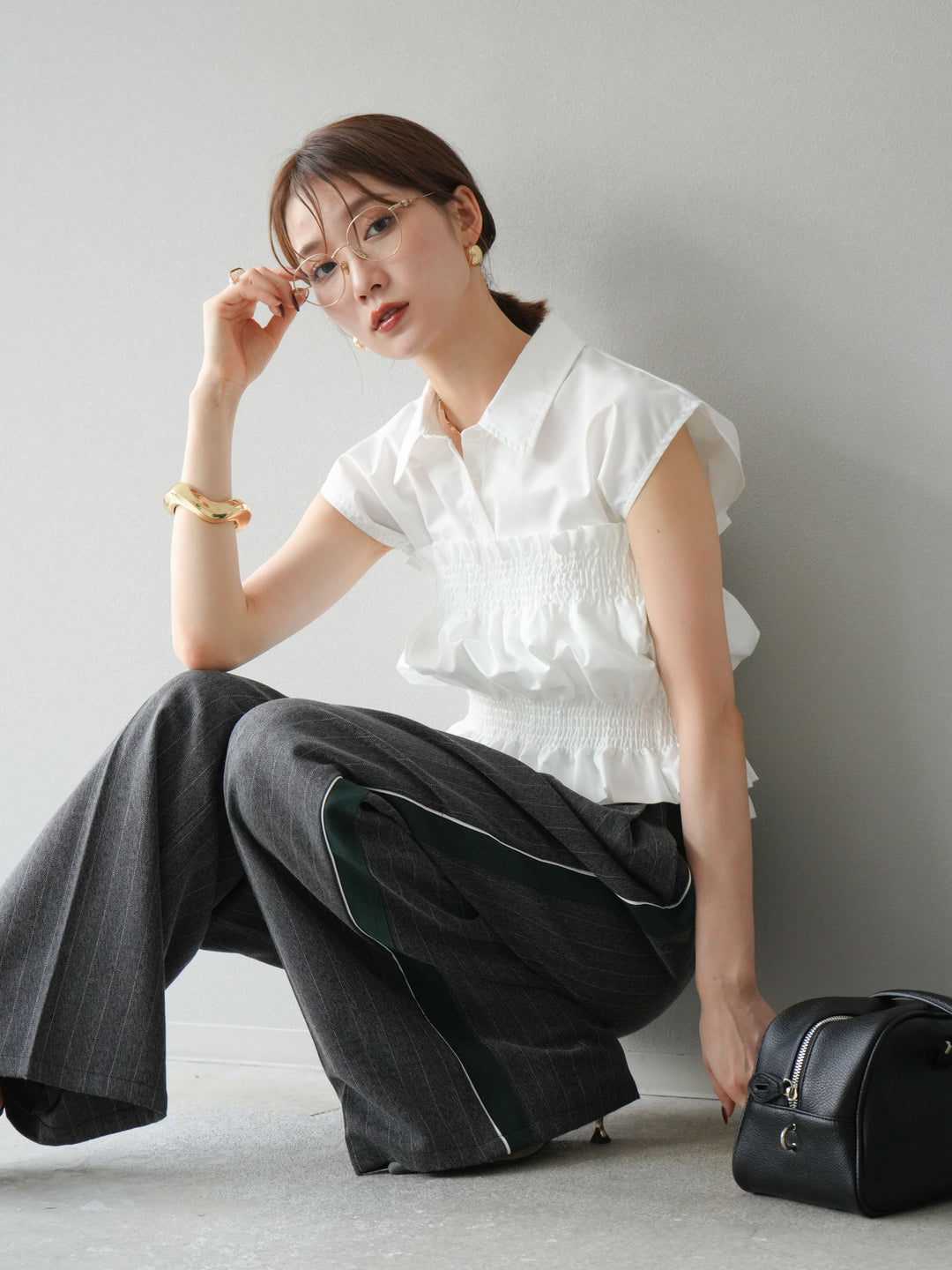 [予約]ブロードシャーリングビスチェ＆ノースリブラウスSET /オフ