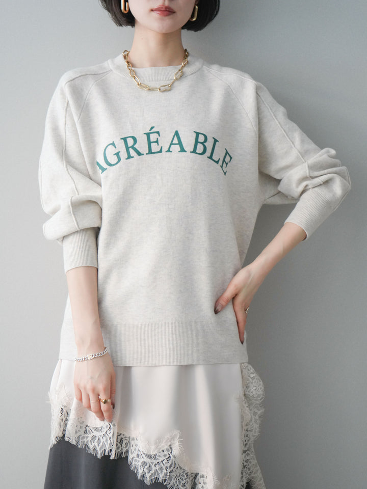 [予約]半ラバープリントロゴスウェットライクニットプルオーバー/oatmeal